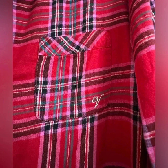 Victoria’s Secret Y2K Plaid Gold Shimmer Button Down Sleep Top Small Holiday - Picture 3 of 13